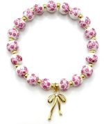 Vintage Beaded Charm Bracelet for Women - Handmade Stretch Floral Bow Design, Dainty Jewelry Gift for Her, Adjustable Romantic Bracelets for Everyday Wear
