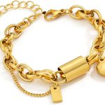 Gold Heart Pendant Chunky Chain Bracelet for Women –Gold Plated Stainless Steel Love Charm Bracelet, Adjustable Link Chain Jewelry for Valentine’s Day/Birthday Gifts