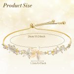 Gold Adjustable Bracelets for Women,Dainty Flower Bracelet Rhinestone Slider Floral Bracelet Floral Jewelry Adjustable Bridesmaid Bracelets Jewelry Gift - Image 2