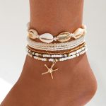 Shell Ankle Bracelet Set for Women, Gold Plated Boho Bead Adjustable Anklet, Hawaiian Beach Seashell Pearl Heart Starfish Conch Foot Jewelry Gifts - Image 2