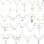 20 PCS Pendant Necklace with 14 PCS Gold,6 PCS Sliver,20 styles of necklaces for Women Jewelry Fashion and Valentine Birthday Party Gift