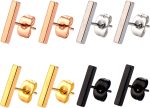 4 Pairs Rectangle Stud Earrings Stainless Steel Line Stick Stud Earring for Men and Women, 4 Colors