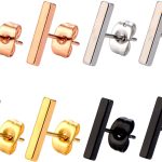 4 Pairs Rectangle Stud Earrings Stainless Steel Line Stick Stud Earring for Men and Women, 4 Colors