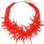 Chunky Black Red Beaded Coral Necklace for Women Beach Coastal Layered Statement Necklaces Boho Bib Necklace Red String Costume Jewelry Sets