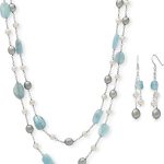 Natural Aquamarine or Rose Quartz Cultured Freshwater Pearl Layered Station Necklace in Sterling Silver, Multi-Strand 18" Rolo Chain, Real Pearl Jewelry for Women, Gift Box Included
