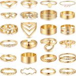 25 Pcs Gold Stackable Ring Set for Women, Chunky Knuckle Finger Midi Rings, Silver Simple Stacking Cute Rings Pack Trendy Stuff Jewelry Gift