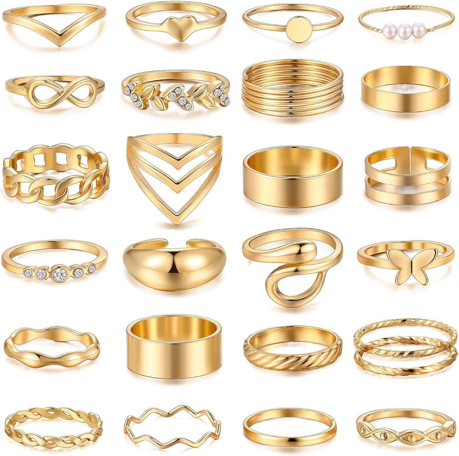 81-XHUcx4xL._AC_SL1500_.jpg 25 Pcs Gold Stackable Ring Set for Women, Chunky Knuckle Finger Midi Rings, Silver Simple Stacking Cute Rings Pack Trendy Stuff Jewelry Gift - Image 1