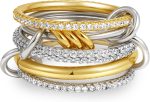 Gold Stackable Rings for Women, Gold Plated Cubic Zirconia Rings Silver Gold Multi Ring Mixed Metals Stackable Ring Set for Women Non Tarnish