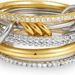 Gold Stackable Rings for Women, Gold Plated Cubic Zirconia Rings Silver Gold Multi Ring Mixed Metals Stackable Ring Set for Women Non Tarnish