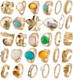 30-36 Pcs Vintage Crystal Turquoise Ring Set Gold Knuckle Rings for Women Bohemian Stackable Joint Rings Retro Boho Stacking Joint Finger Rings Pack