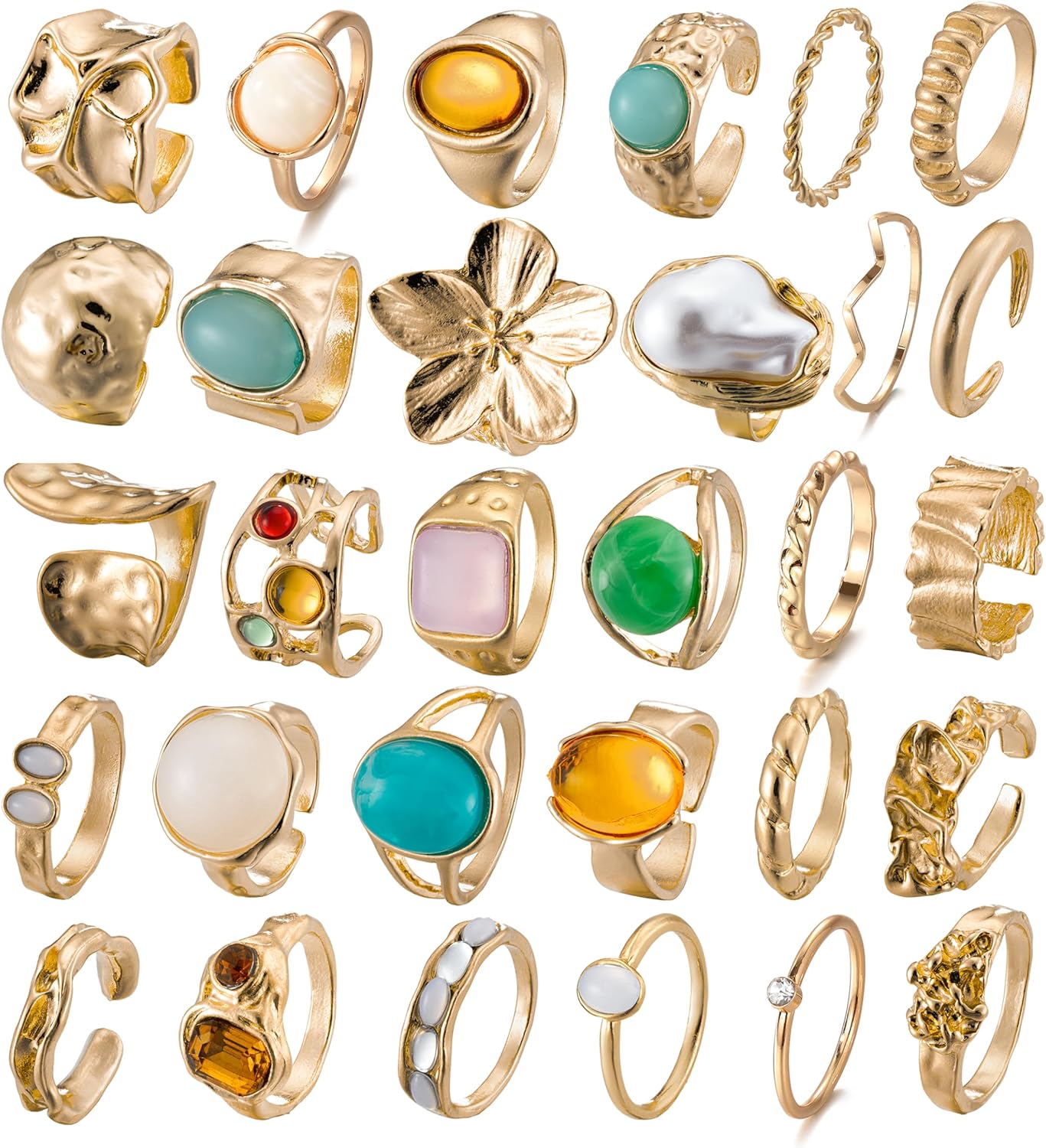 81A3rpLCayL._AC_SL1500_.jpg 30-36 Pcs Vintage Crystal Turquoise Ring Set Gold Knuckle Rings for Women Bohemian Stackable Joint Rings Retro Boho Stacking Joint Finger Rings Pack - Image 1