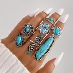 7 PCS Silver Stackable Rings Set for Women Vintage Antique Silver Rings for Women Imitation Turquoise Boho Rings Set Fashion Jewelry Gifts - Image 2