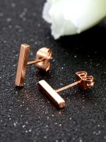 4 Pairs Rectangle Stud Earrings Stainless Steel Line Stick Stud Earring for Men and Women, 4 Colors - Image 2
